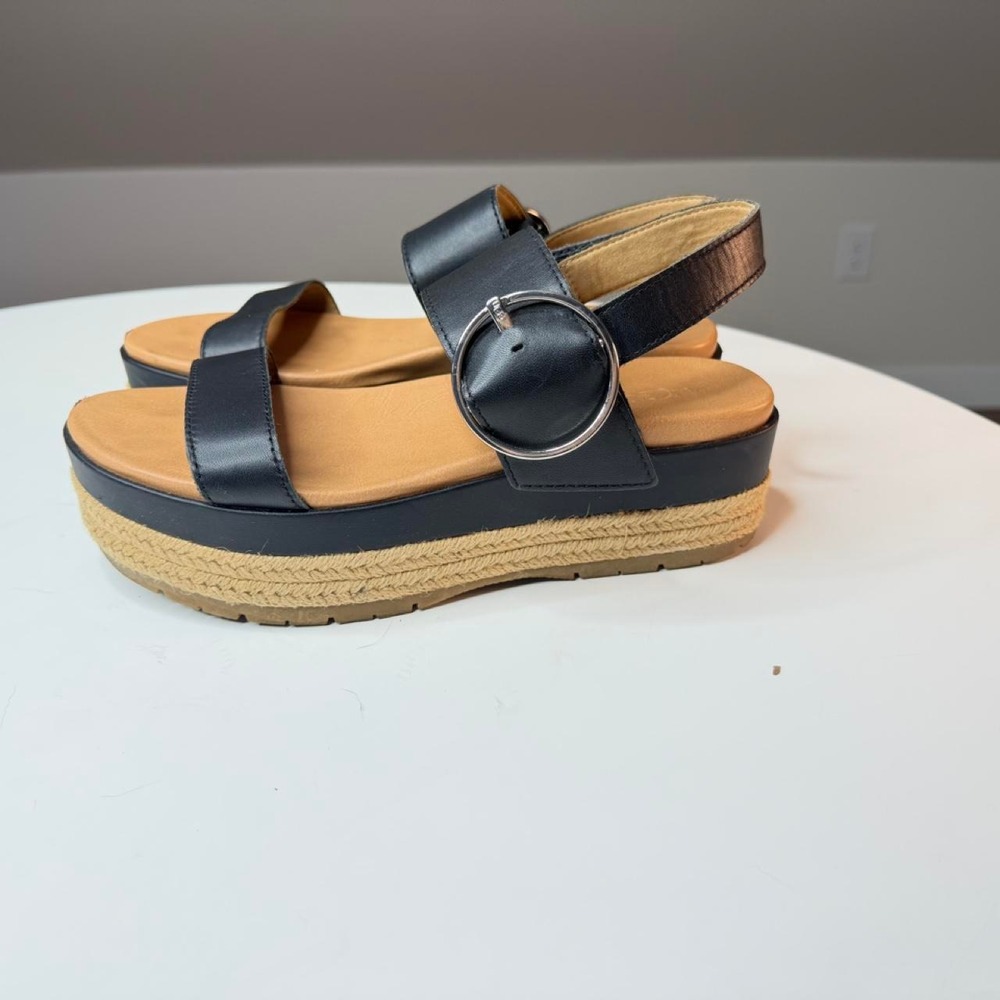 UGG Black Leather Espadrille Platform Sandals Women's Size 8.5